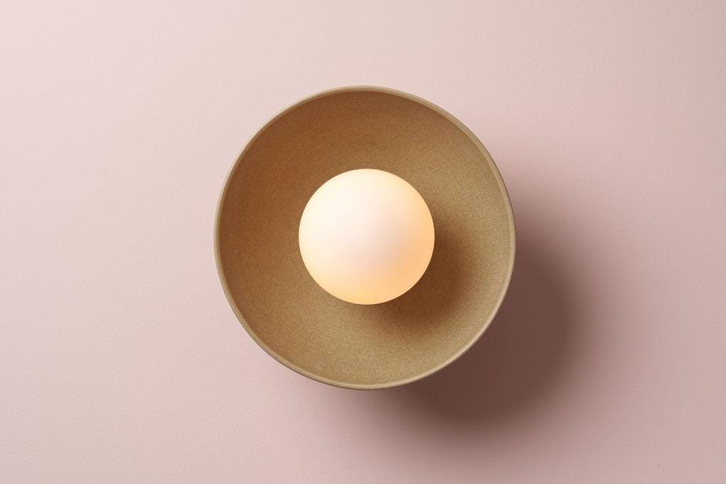 Green Small Dawn Wall Light in Ceramic and Oak by StudioHaran