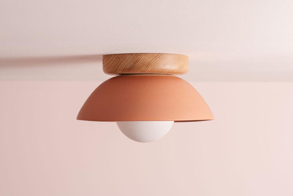 Terracotta Small Dawn Ceiling Light in Ceramic and Oak by StudioHaran