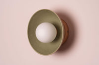 Green Small Dawn Wall Light in Ceramic and Oak