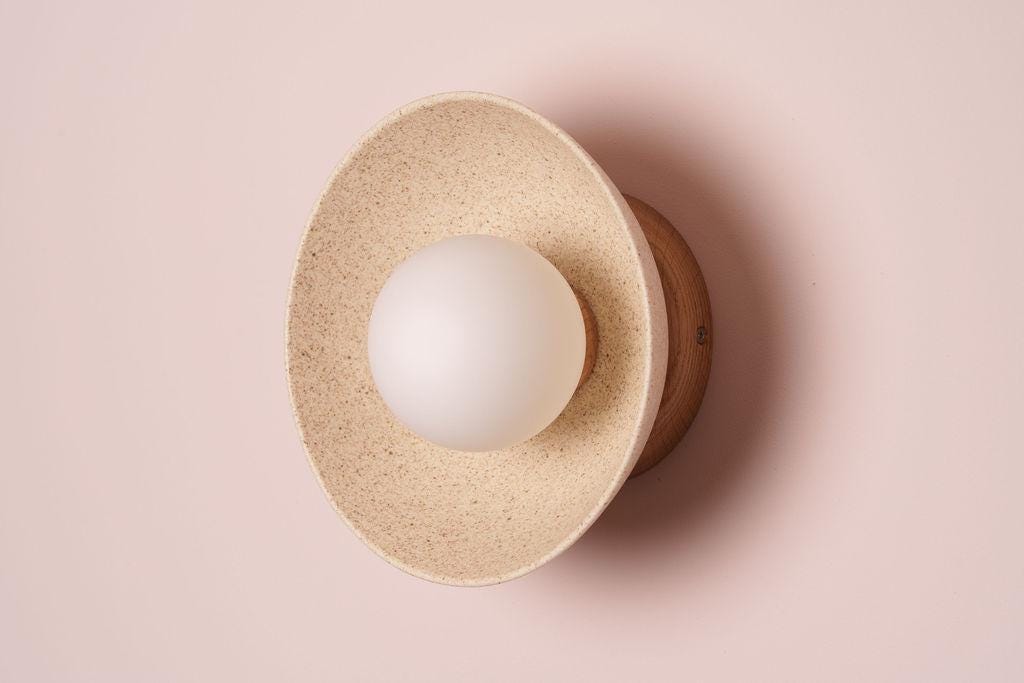 Speckled Cream Matt Small Dawn Wall Light in Ceramic and Oak by StudioHaran