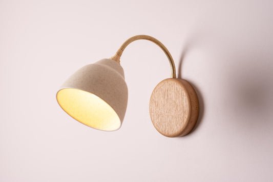 Speckled Cream Matt Flex Wall Light in Brass, Ceramic and Oak - Small Element by StudioHaran