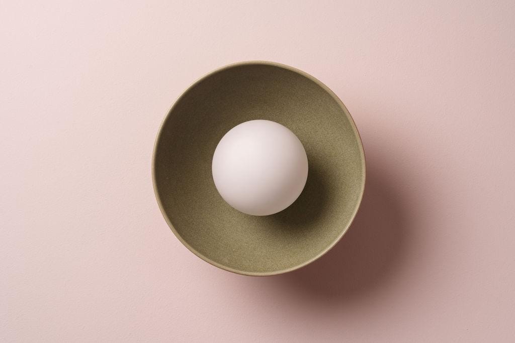 Green Small Dawn Wall Light in Ceramic and Oak by StudioHaran