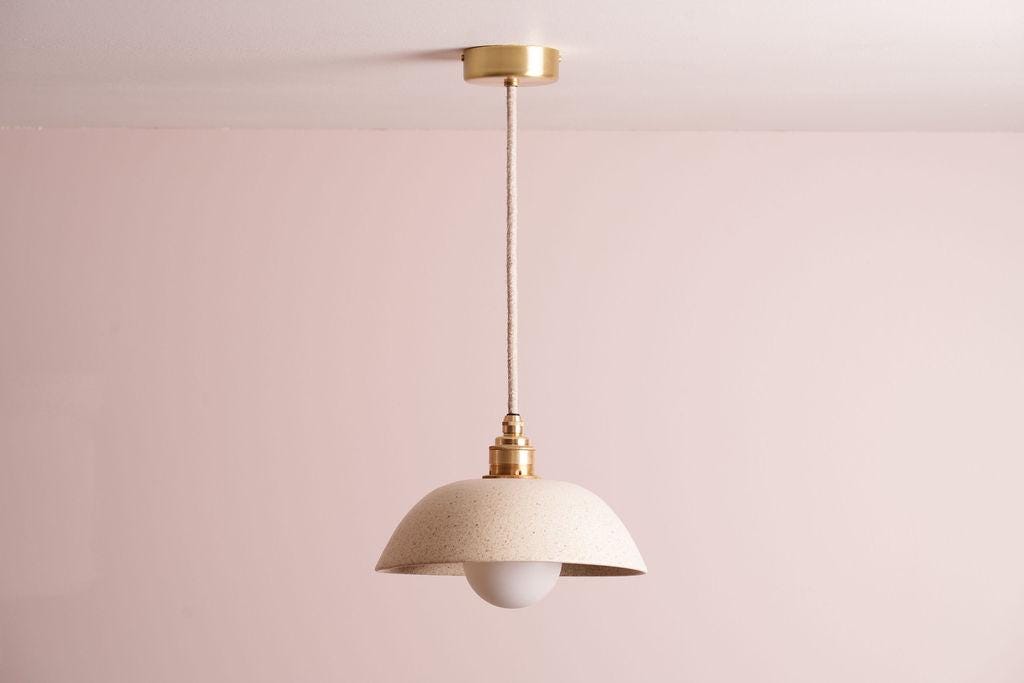 Speckled Cream Matt Small Dusk Ceramic Lamp Shade and Pendant Set by StudioHaran