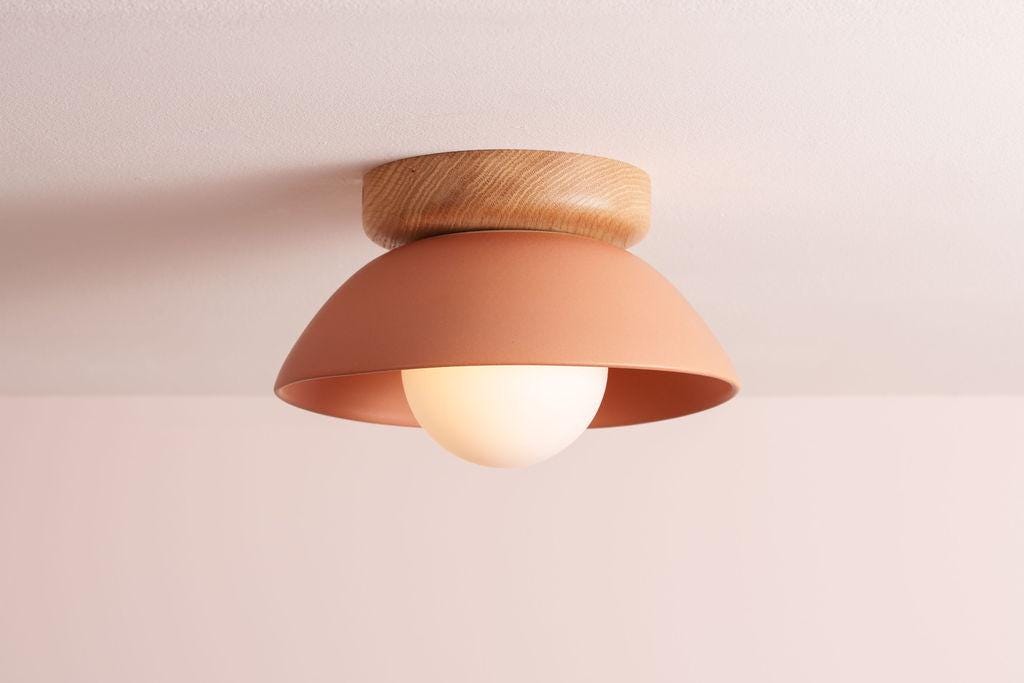 Terracotta Small Dawn Ceiling Light in Ceramic and Oak by StudioHaran