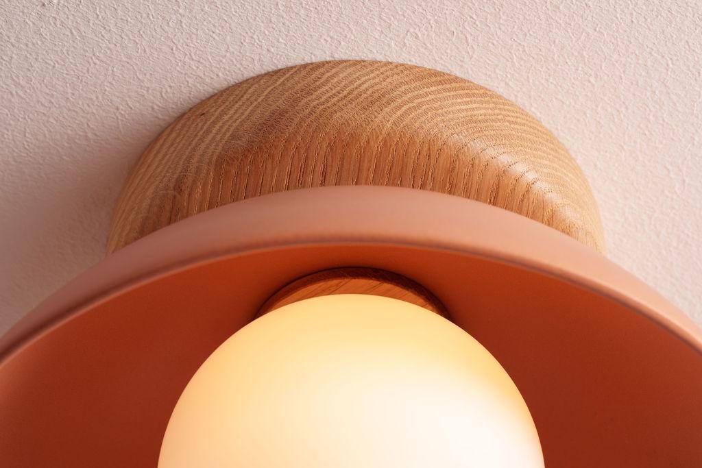 Terracotta Small Dawn Ceiling Light in Ceramic and Oak by StudioHaran