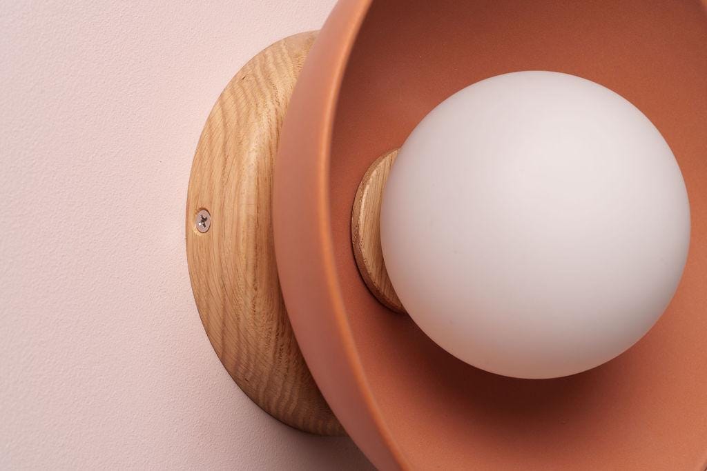 Terracotta Small Dawn Wall Light in Ceramic and Oak by StudioHaran