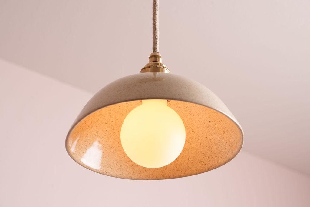 Speckled Cream Gloss Small Dusk Ceramic Lamp Shade and Pendant Set by StudioHaran