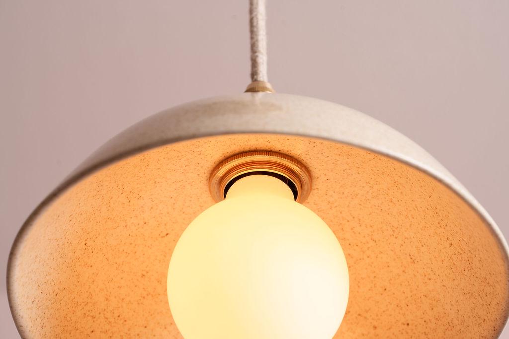 Speckled Cream Gloss Small Dusk Ceramic Lamp Shade and Pendant Set by StudioHaran