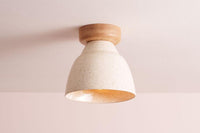 Speckled Cream Gloss Small Element Flush Mount Ceiling Light in Ceramic and Oak