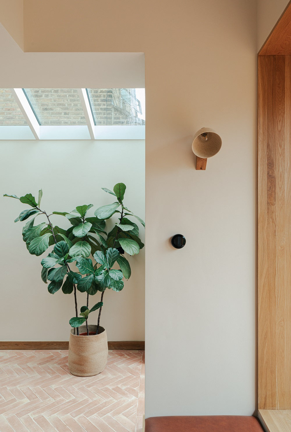 Speckled Cream Matt Element Wall Light in Ceramic and Oak
