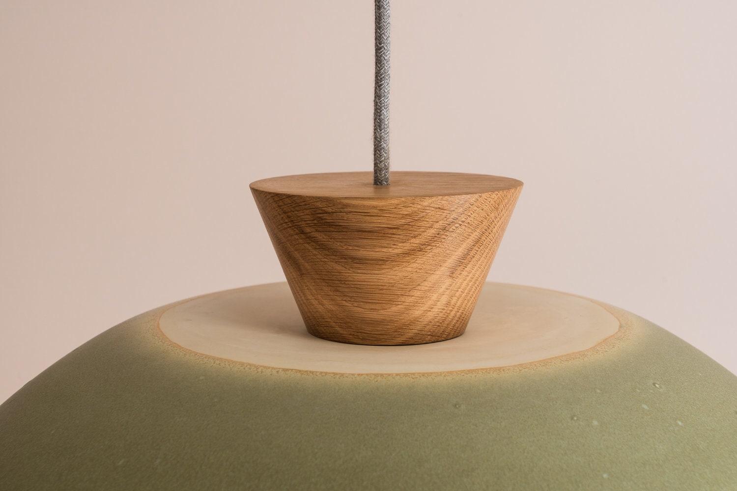 Green XL Dawn Pendant Light in Ceramic and Oak by StudioHaran