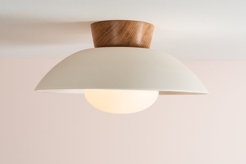 Dawn Flush Mount Ceiling Light in Ceramic and Oak [OUTLET]