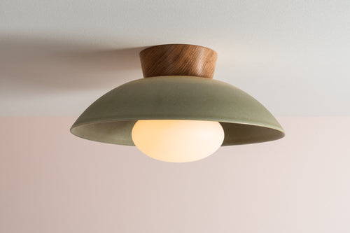 Dawn Flush Mount Ceiling Light in Ceramic and Oak [OUTLET]
