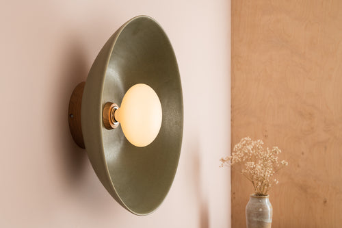 XL Dawn Wall Light Sconce in Ceramic and Oak [OUTLET]