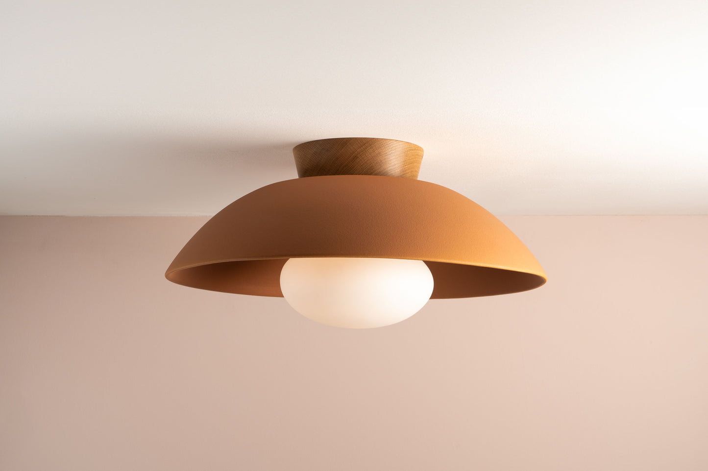 XL Dawn Flush Mount Ceiling Light in Ceramic and Oak [OUTLET]