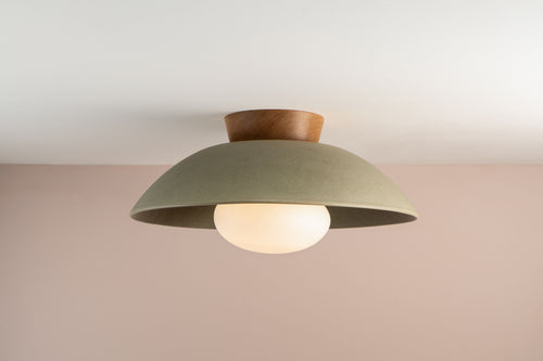 XL Dawn Flush Mount Ceiling Light in Ceramic and Oak [OUTLET]