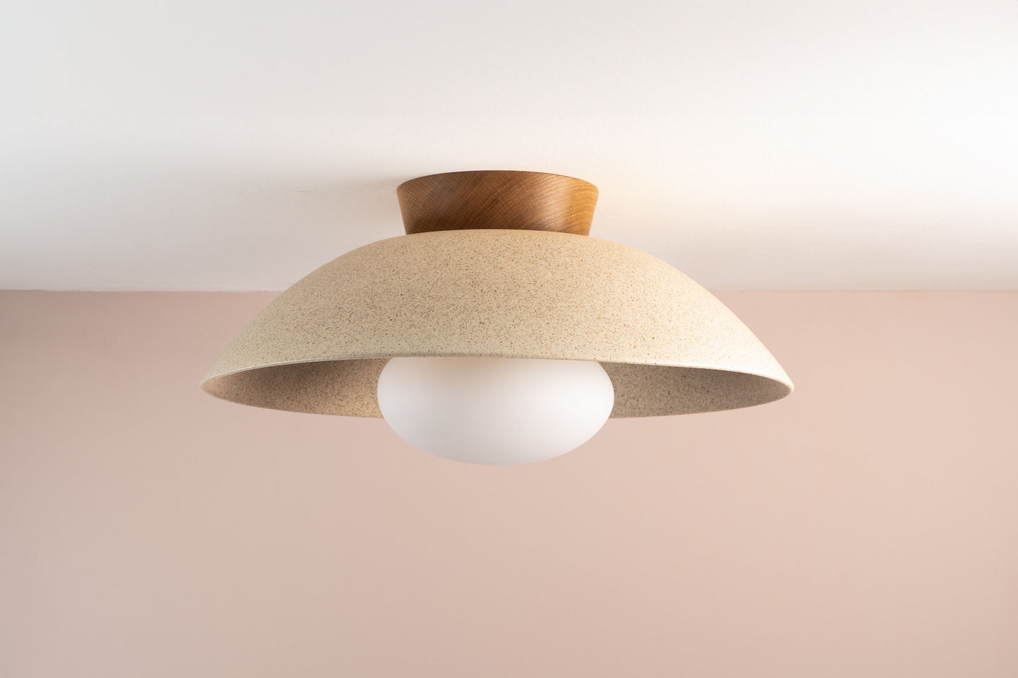 XL Dawn Flush Mount Ceiling Light in Ceramic and Oak [OUTLET]