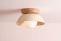 Speckled Cream Gloss Small Dawn Ceiling Light in Ceramic and Oak