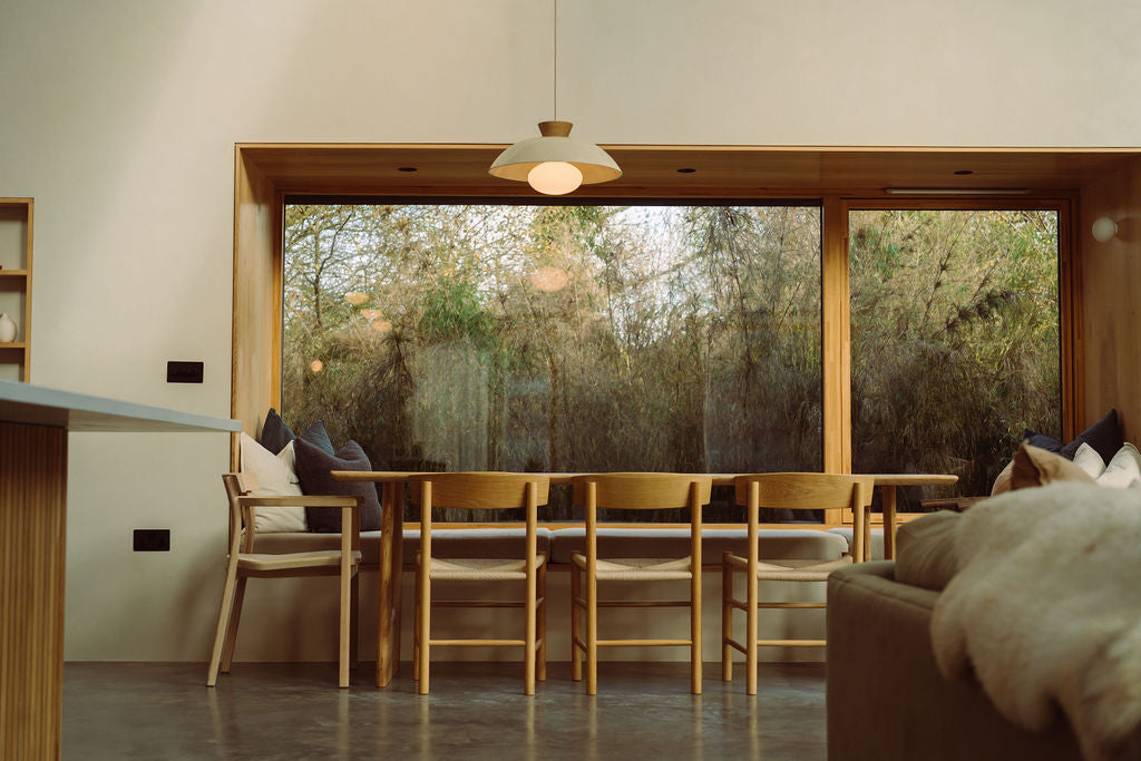 Speckled Cream Gloss XL Dawn Pendant Light in Ceramic and Oak