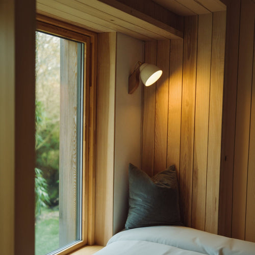 Speckled Cream Matt Element Wall Light in Ceramic and Oak