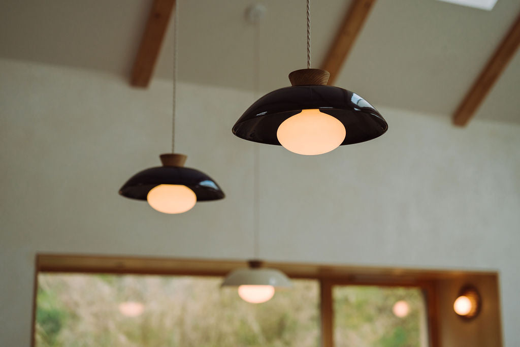 Blue Dawn Pendant Light in Ceramic and Oak