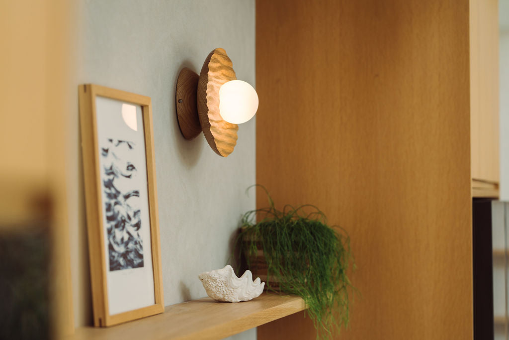 Porth Flush Mount Wall Light in Solid Oak