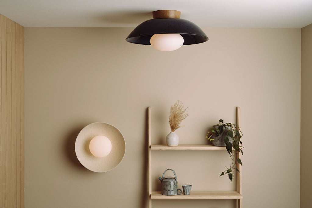 Blue XL Dawn Flush Mount Ceiling Light in Ceramic and Oak