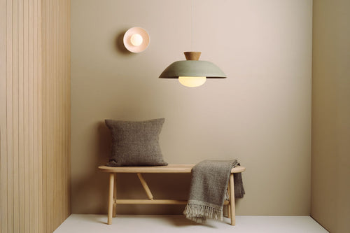Green XL Dawn Pendant Light in Ceramic and Oak