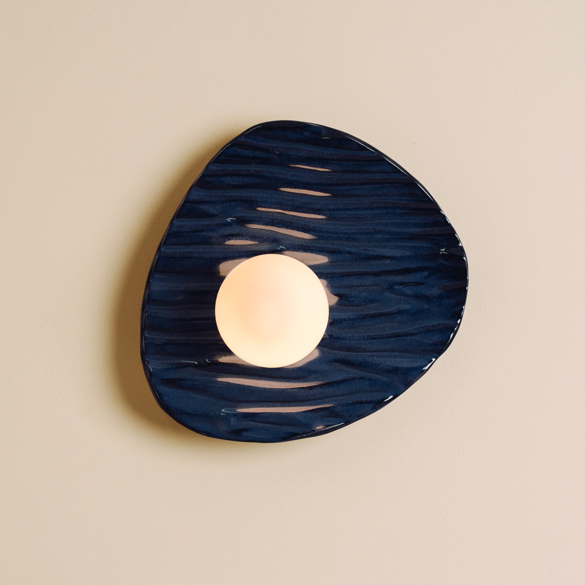 Blue Towan Wall Light in Ceramic and Oak