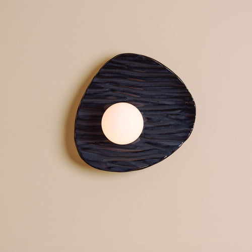 Blue Towan Wall Light in Ceramic and Oak