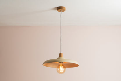 Bas Pendant Light in Ceramic and Oak