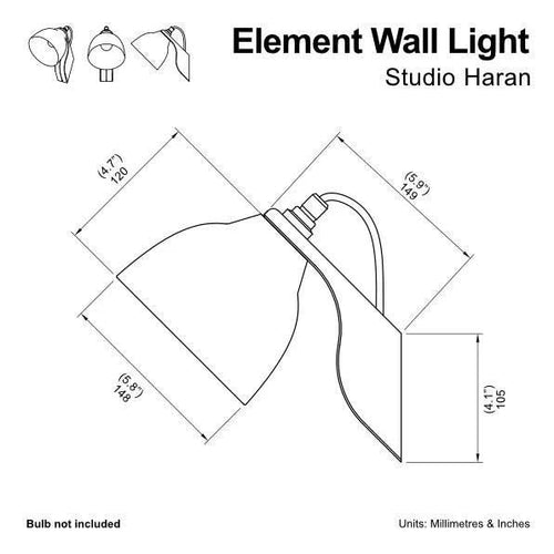 Technical drawing of an Element Wall Light with dimensions labeled
