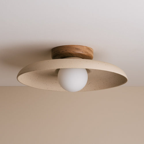 Bas Flush Mount Ceiling Light in Ceramic and Oak