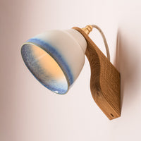 Blue and White Element Wall Light in Ceramic and Oak