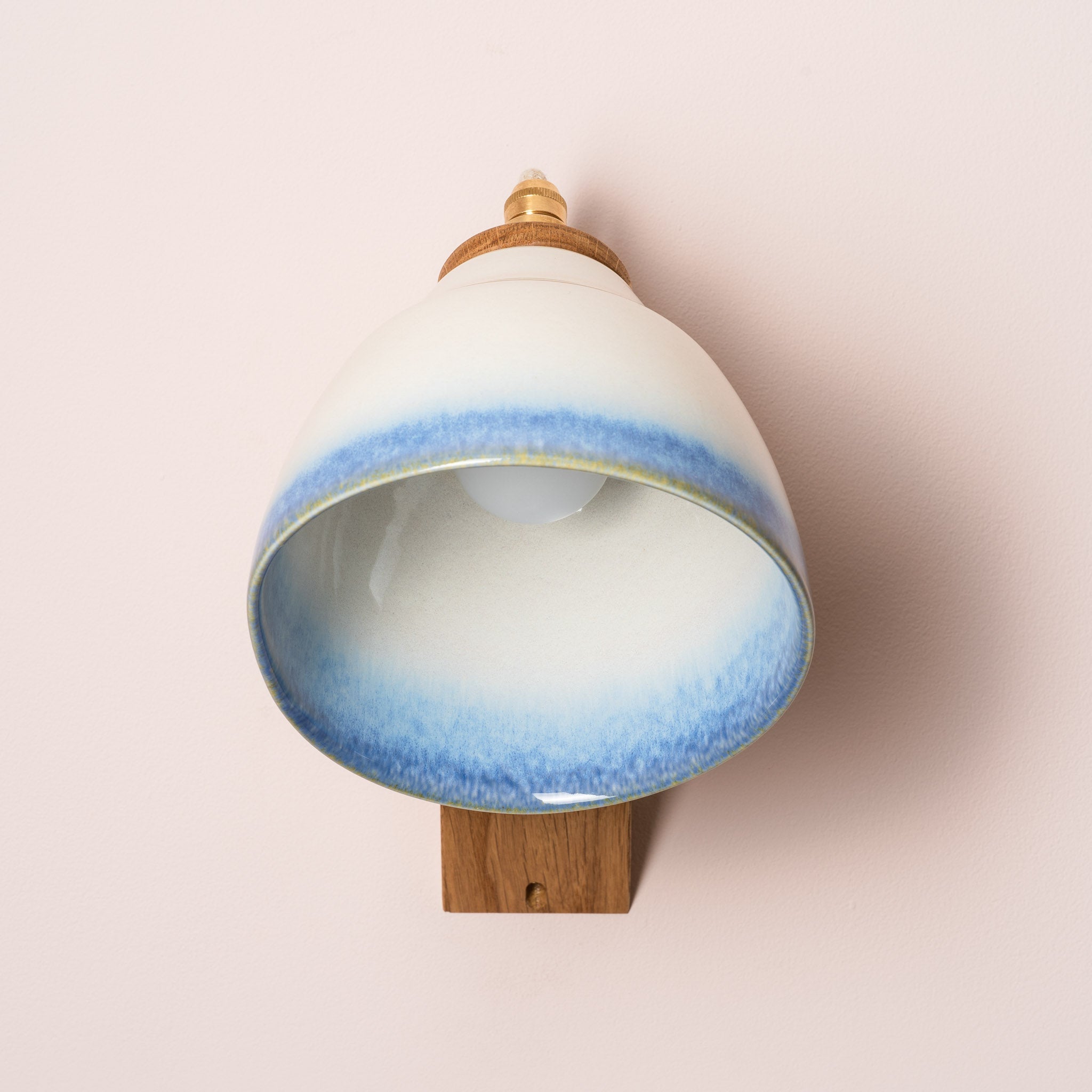 Blue and White Element Wall Light in Ceramic and Oak