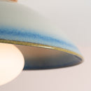Blue and White Dawn Flush Mount Ceiling Light in Ceramic and Oak
