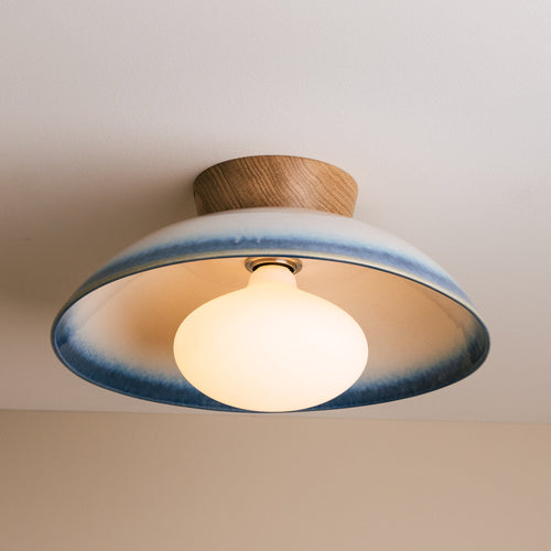 Dawn Flush Mount Ceiling Light in Ceramic and Oak [OUTLET]