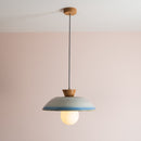 Blue & White Dawn Pendant Light in Ceramic and Oak