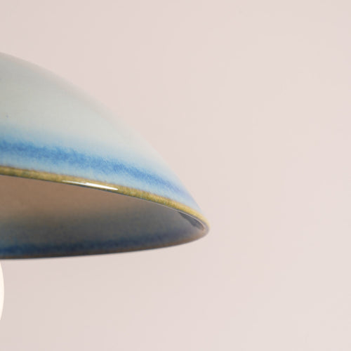 Blue & White Dawn Pendant Light in Ceramic and Oak
