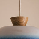 Blue & White Dawn Pendant Light in Ceramic and Oak