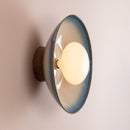 Blue & White Dawn Wall Light Sconce in Ceramic and Oak