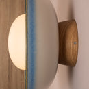 Blue & White Dawn Wall Light Sconce in Ceramic and Oak
