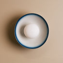 Blue & White Dawn Wall Light Sconce in Ceramic and Oak