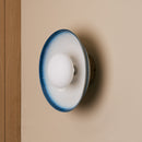 Blue & White Dawn Wall Light Sconce in Ceramic and Oak