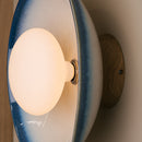 Blue & White Dawn Wall Light Sconce in Ceramic and Oak