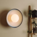 Blue & White Dawn Wall Light Sconce in Ceramic and Oak