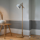 Blue and White Element Floor Lamp in Solid Oak Wood and Ceramic