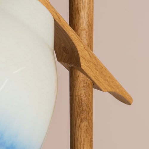 Blue and White Element Floor Lamp in Solid Oak Wood and Ceramic