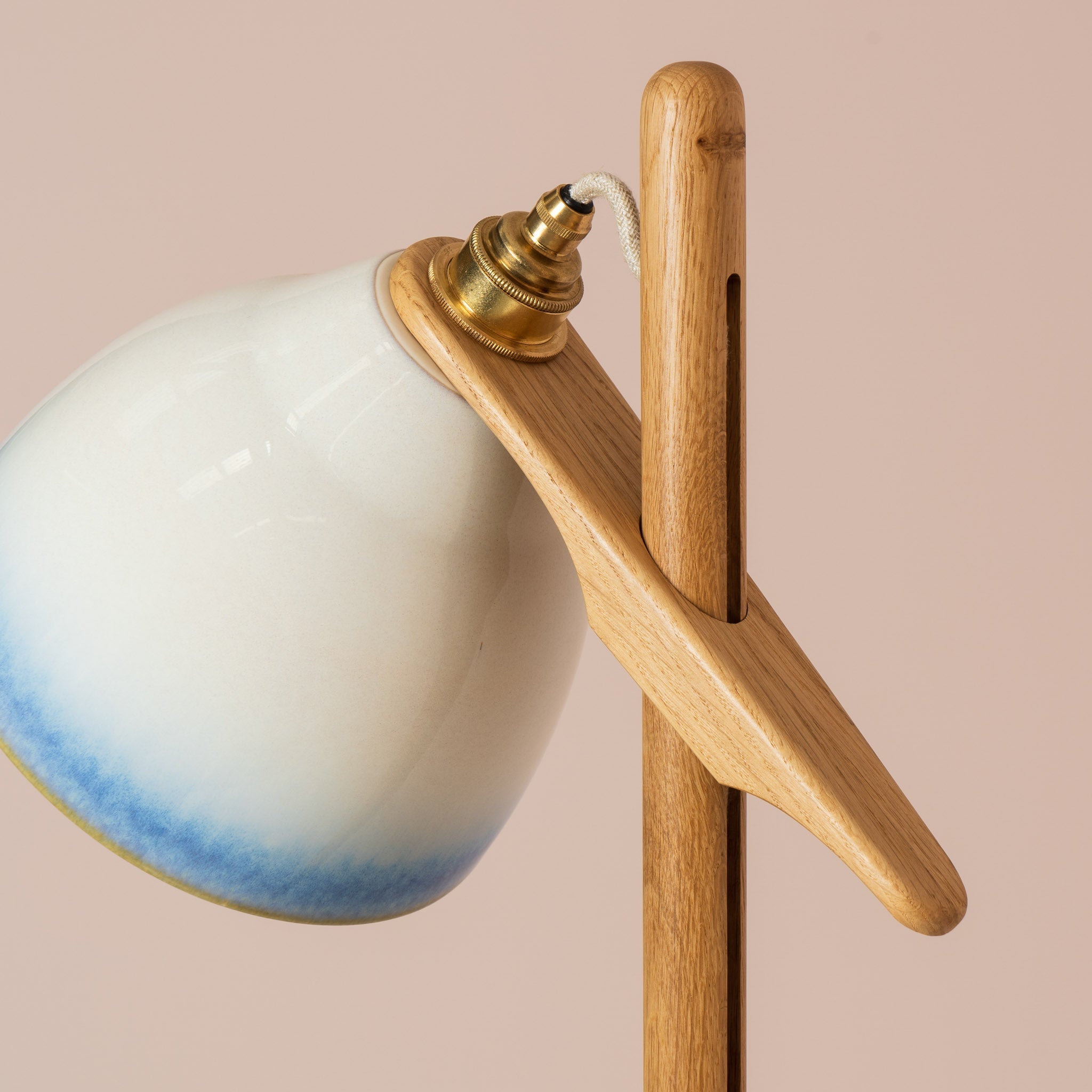 Blue and White Element Floor Lamp in Solid Oak Wood and Ceramic