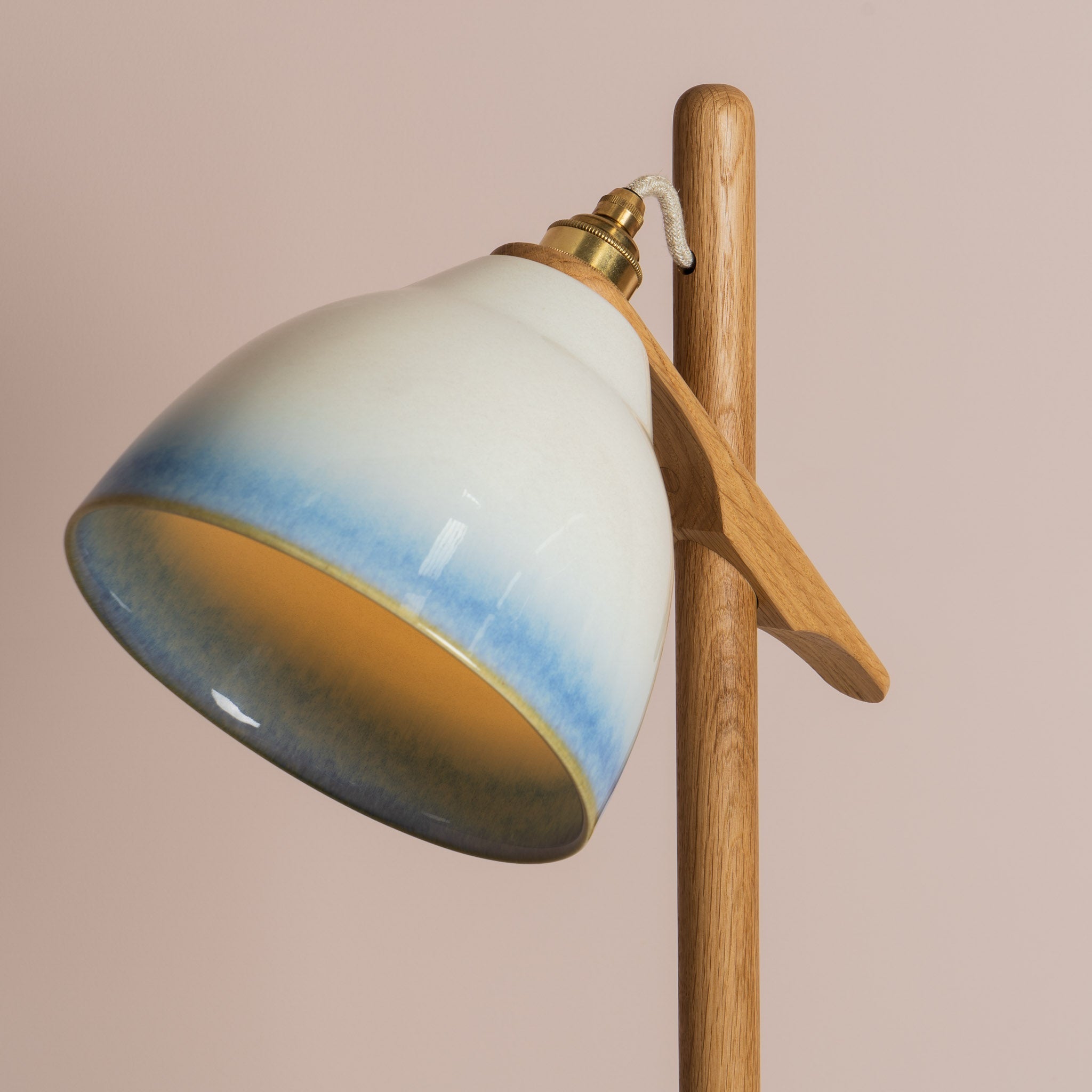 Blue and White Element Floor Lamp in Solid Oak Wood and Ceramic